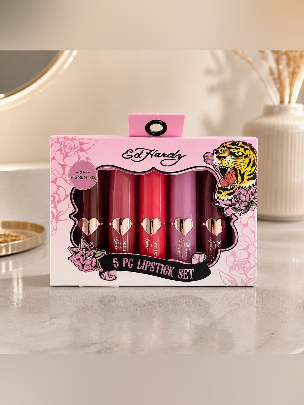 Ed Hardy 5-Piece Lipstick Set Highly Pigmented Assorted Shades New